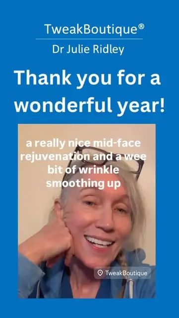 Dr Julie Ridley thanking patients, alongside a mid-face rejuvenation result